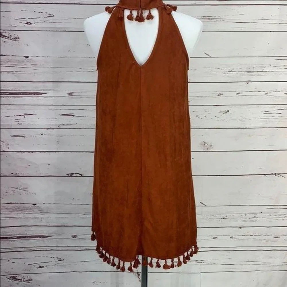 Entro Brown Suede Tassel Choker Collar Small Dress‎